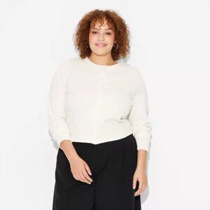 Wild Fable Women's XXS Off White Lightweight Button Crop Cardigan Long Sleeve